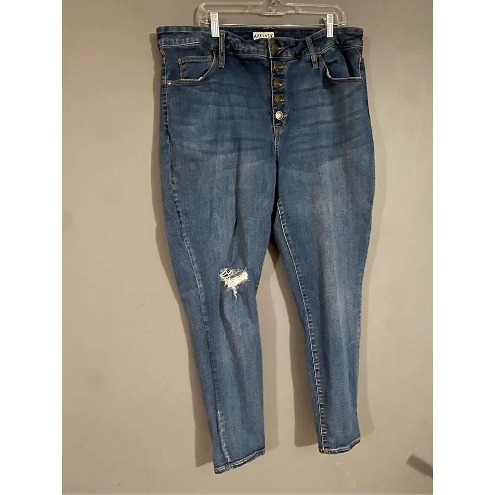 Ava & Viv Hi-rise Skinny Destroyed Faded Button Fly Jeans Size 20W - Picture 2 of 5